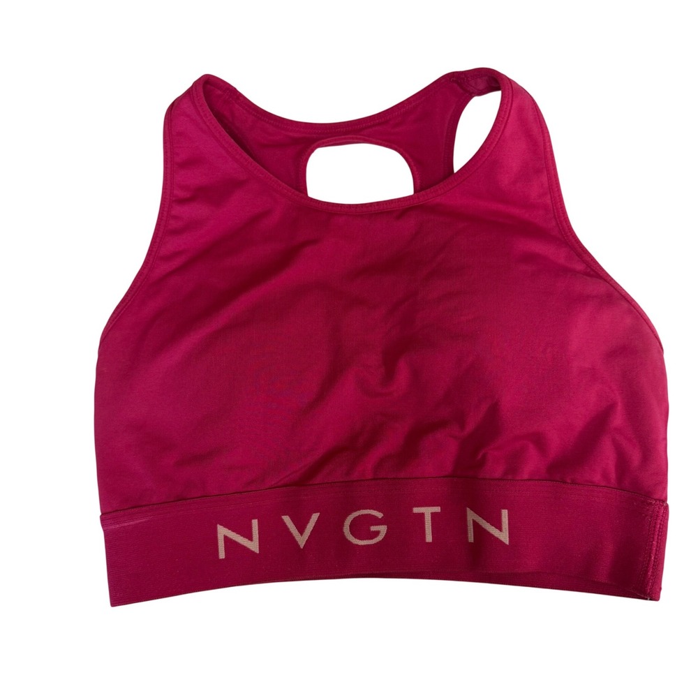 NVGTN Sports Bra Women M Magenta Pink Racerback Keyhole Logo Band Activewear